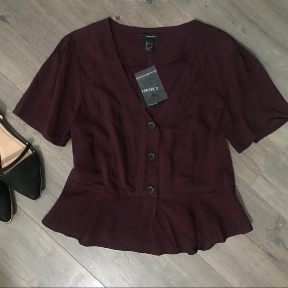 Forever 21 Tops - Plum Peplum Button Up